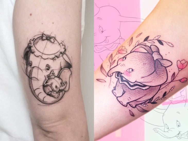 Tatuaje de Disney en el brazo, Dumbo y su mamá