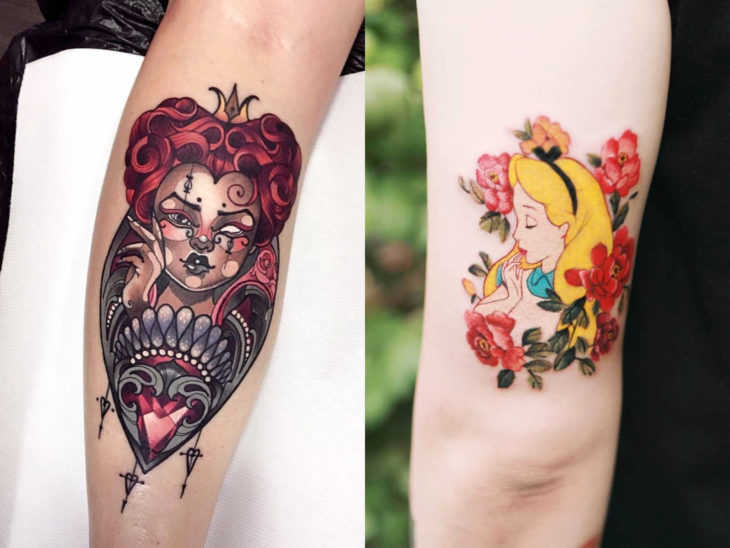 Tatuaje de Disney en el brazo, Alicia en el país de las maravillas, Reina de corazones