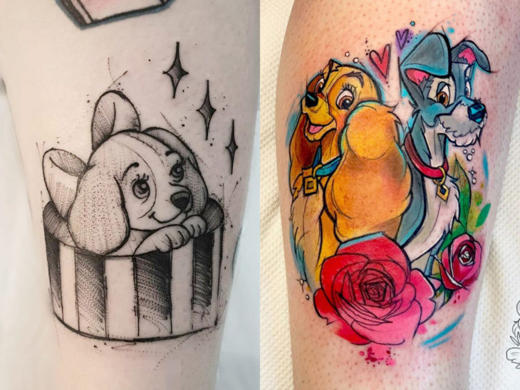 Tatuaje de Disney en el brazo y la pierna, La dama y el vagabundo