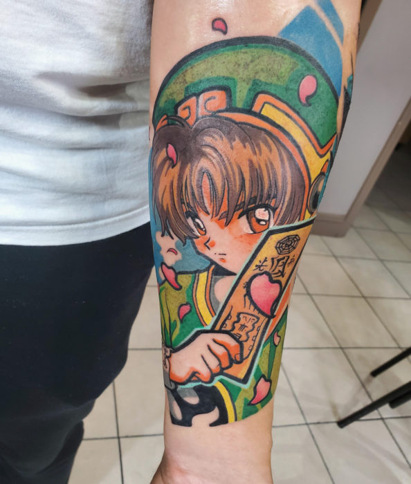 Tatuaje de Sakura Card Captor en el brazo, Shaoran con sello