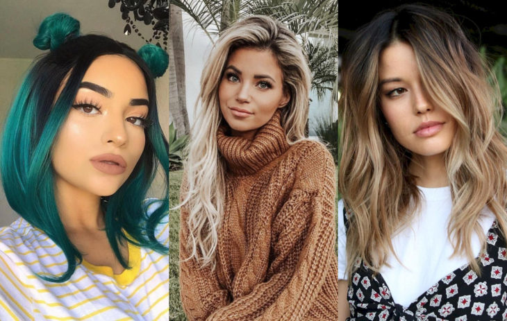 Tintes de cabello tendencia del otoño 2020; raíces a la vista, color rubio, castaño y verde fantasía