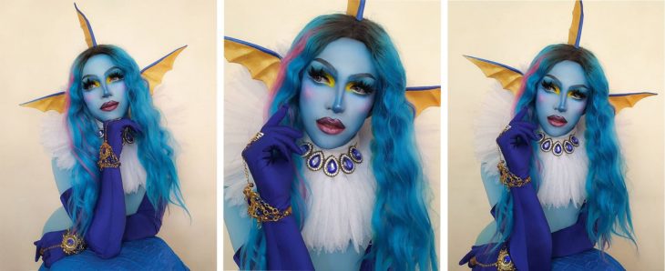 Drag Queen C-PHER usando el cosplay del pokémon Vaporeon