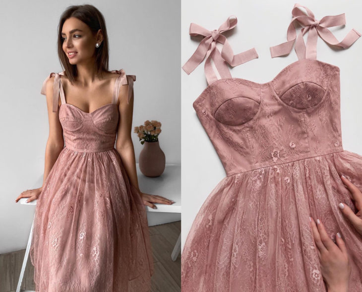 Larne Studio hace bonitos vestidos de corsé; encaje de flores rosa