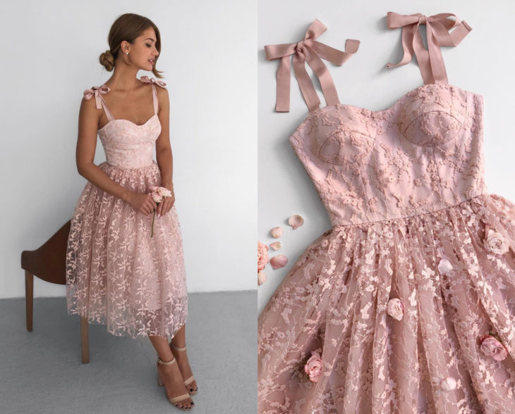 Larne Studio hace bonitos vestidos de corsé; rosa, tul, encaje de flores, rosas