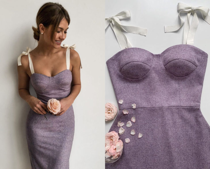 Larne Studio hace bonitos vestidos de corsé; morado lila de mezclilla