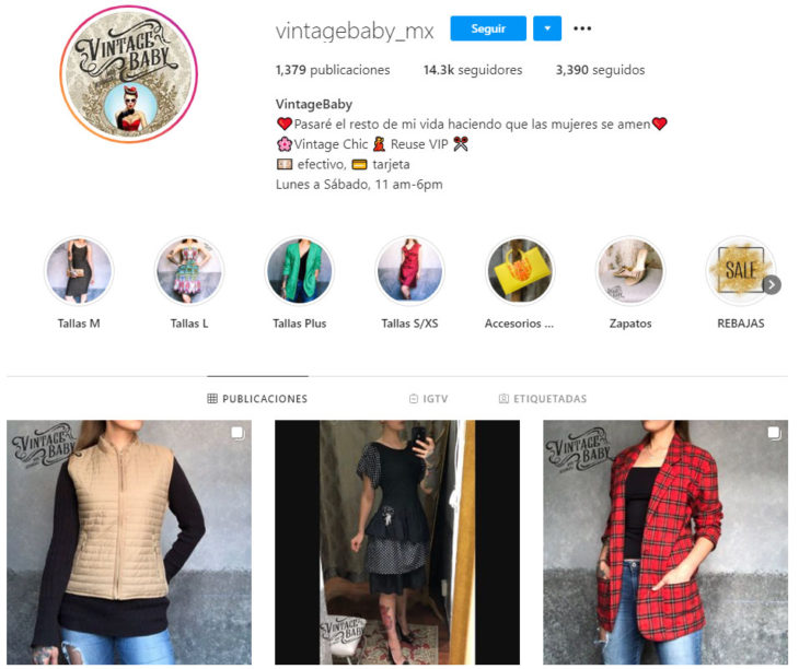 Perfil de instagram de la marca de ropa mexicana VintageBaby