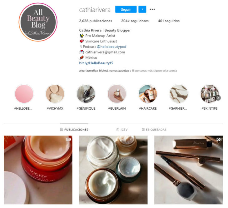 Screen shot del perfil de Instagram de la cuenta cathiarivera