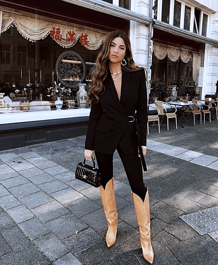 Look con botas on sale cafes largas y jeans