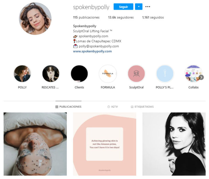 Screen shot del perfil de Instagram de la cuenta spokenbypolly