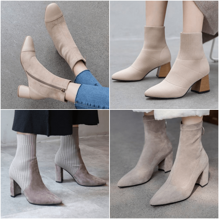 botines en color beige neutrales tipo sock boots