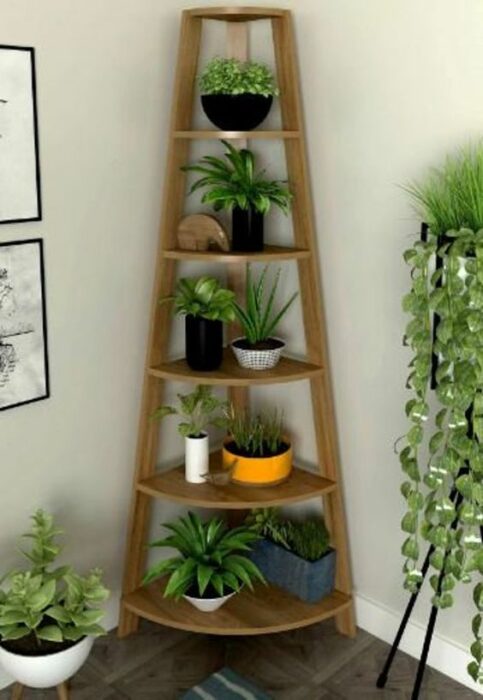 Decoración del hogar de un esquinero para colocar plantas estilo Pinterest 