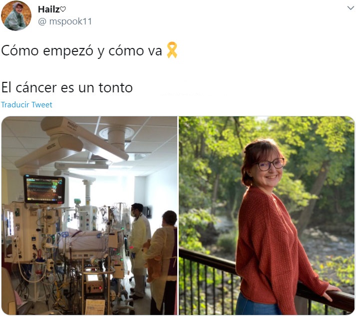 Screen Shot de Twitter de mujer haciendo el reto "Cómo empezó vs Cómo terminó" de su batalla del cáncer