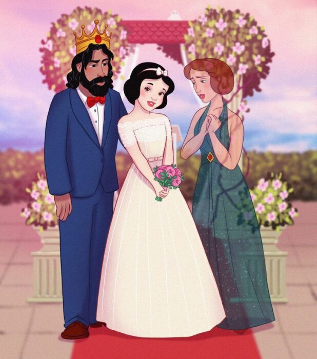 Blancanieves en el altar con sus papás