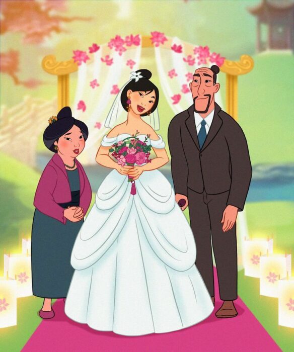 Mulan en el altar con sus papás