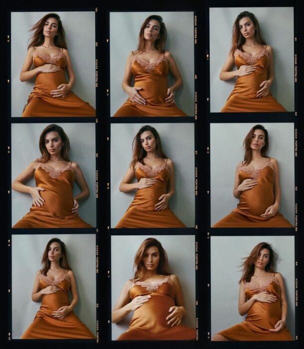 Emily Ratajkowski posando con su vientre de embarazo para la revista vogue 