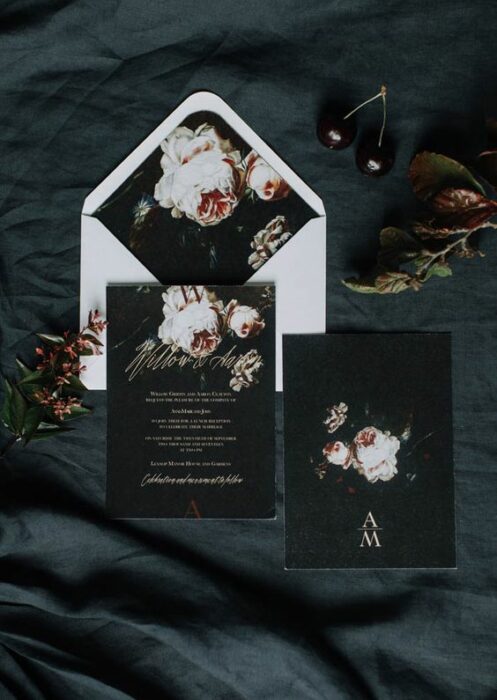 Invitación para boda en color negro 