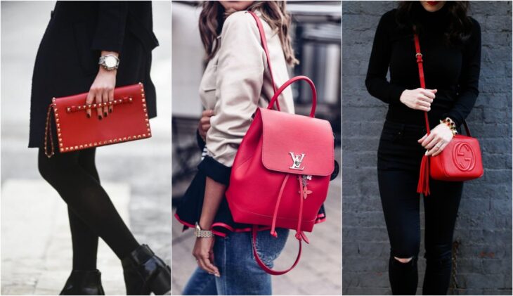 Mujeres usando bolsos en color rojo