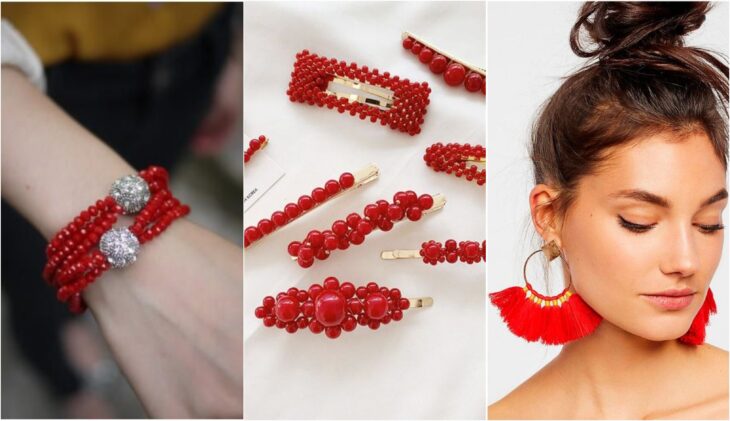 Accesorios en color rojo para cabello y joyería 