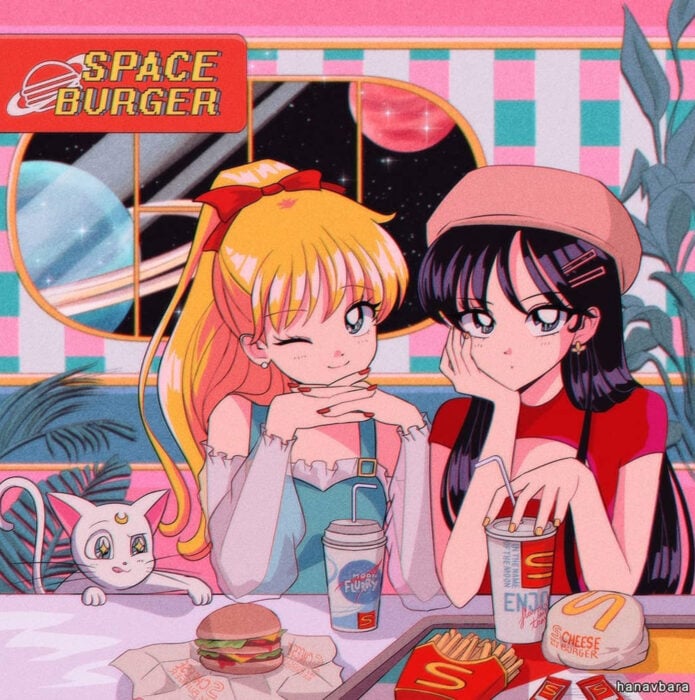 Artista hanavbara ilustra dibujos de personajes de series, películas o cantantes al estilo de Sailor Moon; Sailor Venus y Marte, Mina y Rei