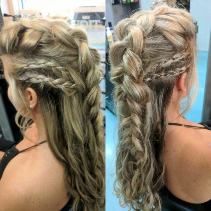 Chica con el cabello trenzado como una vikinga