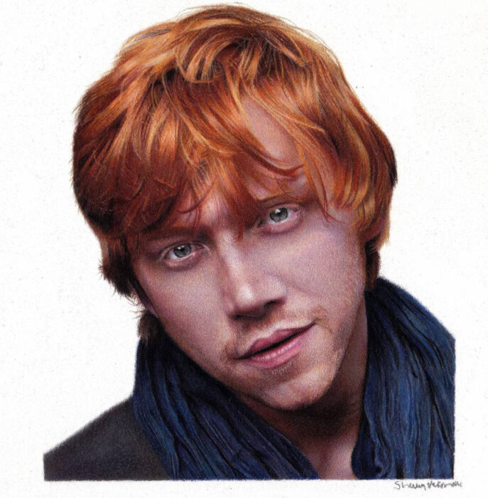 Artista Shaun Mckenzie pinta retratos realistas con lápices de colores; Rupert Grint, Ron Weasley, Harry Potter