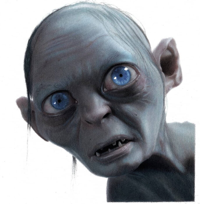 Artista Shaun Mckenzie pinta retratos realistas con lápices de colores; Gollum, Smeagol, El señor de los anillos