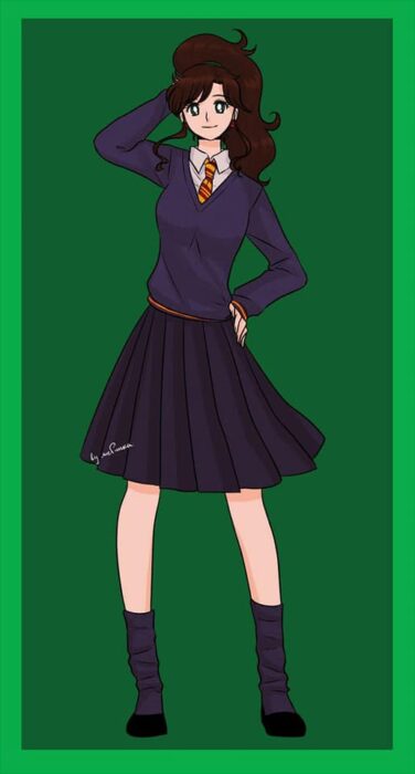 Makoto de Sailor moon con uniforme de Gryffindor de Hogwarts