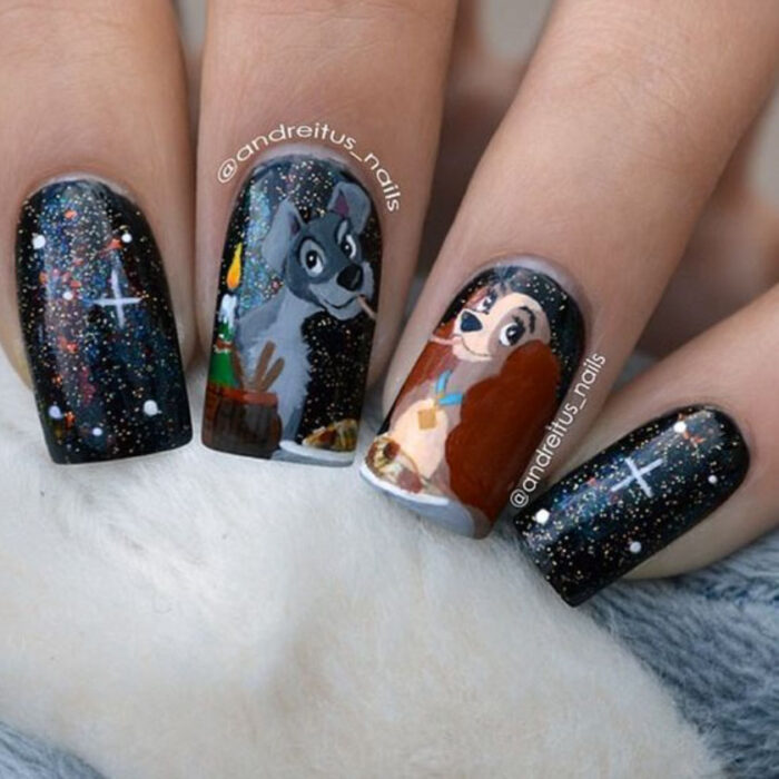 Manicura inspirada en Disney, de la película 'La dama y el vagabundo'