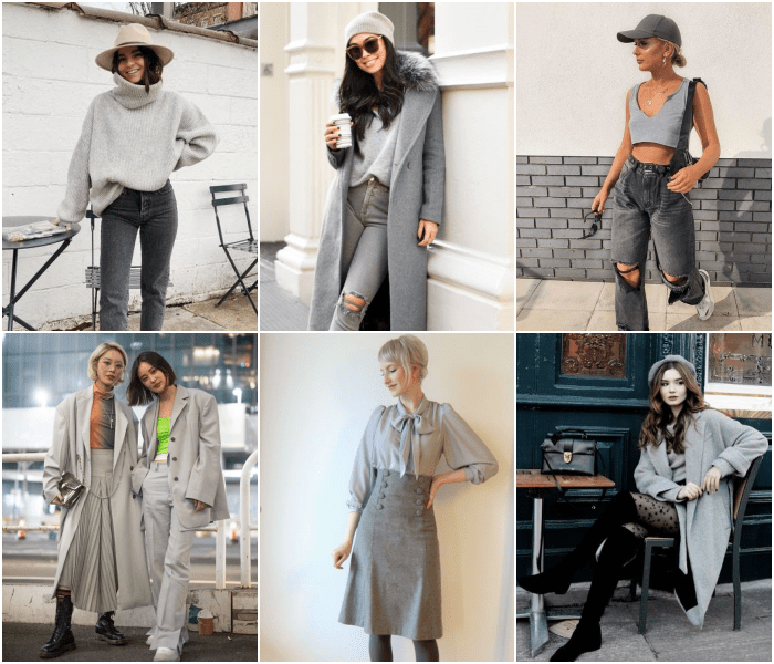 diferentes outfits de color gris para las chicas géminis