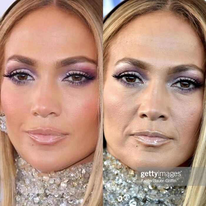 Jennifer Lopez en una comparación de la realidad vs los filtros que usa en su cuenta de Instagram 