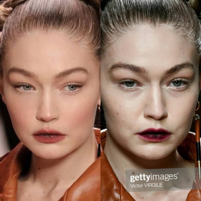 Gigi Hadid en una comparación de la realidad vs los filtros que usa en su cuenta de Instagram 