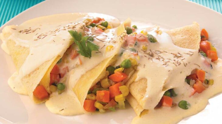 Crepas al estilo primavera, rellenas de verduras; recetas con crepas