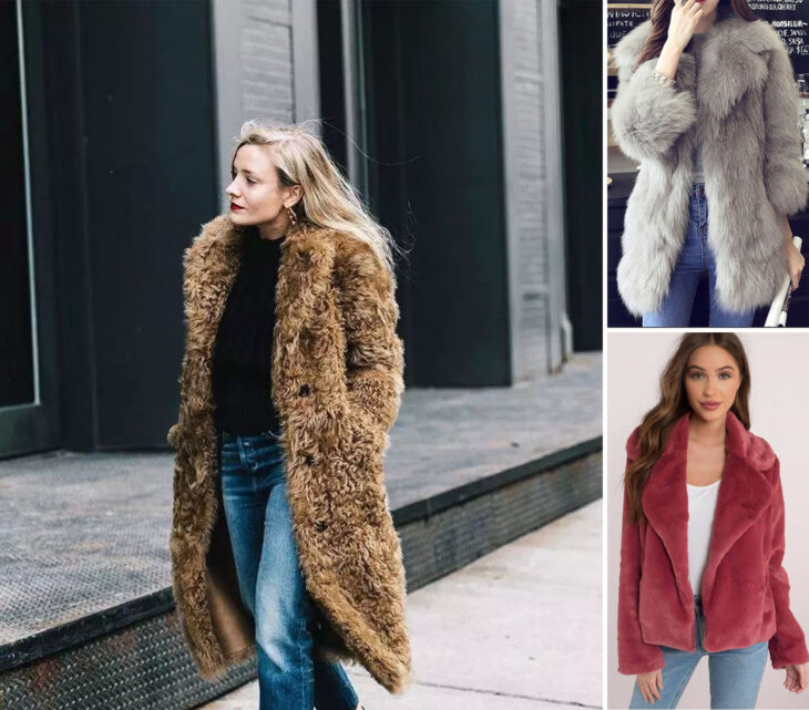 Collage de imágenes de chicas usando outfits donde resalta el abrigo furry