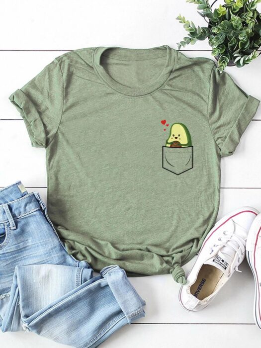 Playera con estampado de aguacate miniatura; Artículos para las chicas que aman el aguacate 