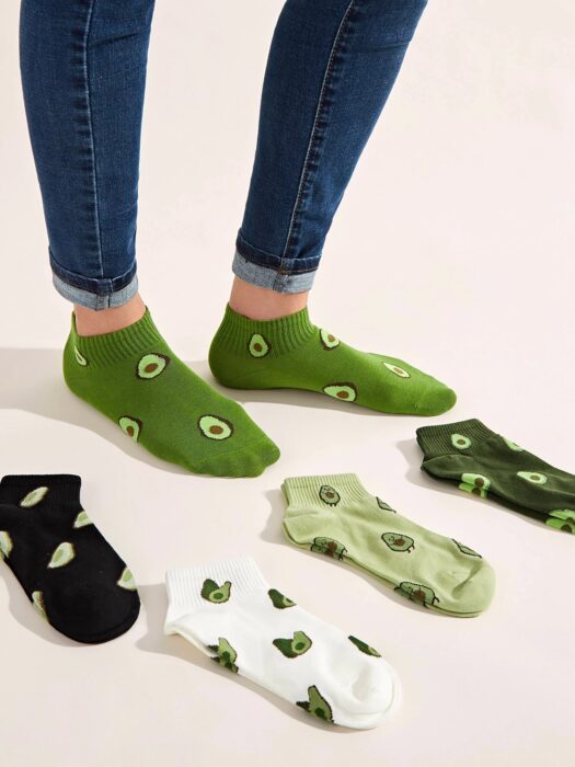 Calcetines decorados con bordados de aguacate; Artículos para las chicas que aman el aguacate 