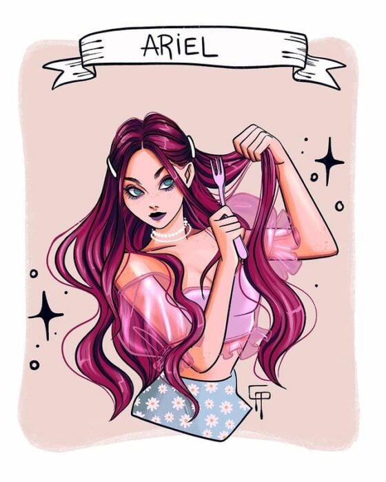 Ilustración de Gigis_Lab, Ariel, princesa Disney como chica centennial
