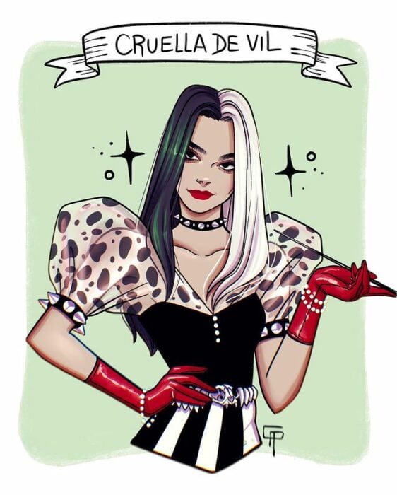 Ilustración de Gigis_Lab, Cruella de Vil, villana Disney como chica centennial