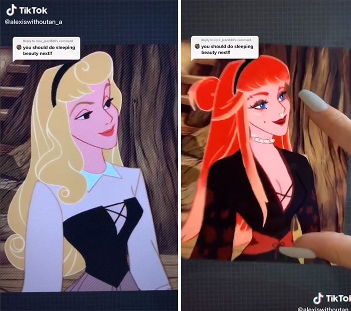 Aurora en su versión gótica, ilustrada por Lexis Vanhecke; personajes Disney en una versión gótica y oscura