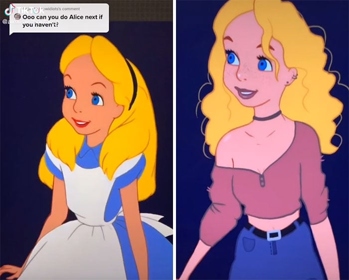 Alicia en su versión gótica, ilustrada por Lexis Vanhecke; personajes Disney en una versión gótica y oscura