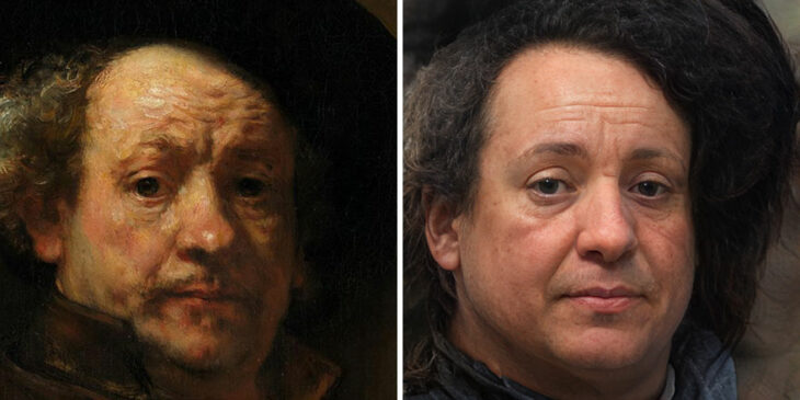 Autorretrato del pintor Rembrandt transformado en humano por AI 