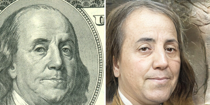 Benjamin Franklin transformado en humano por AI