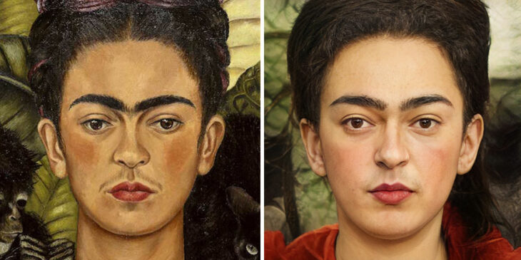 Pintura de Frida Kahlo transformada en humana por medio de AI