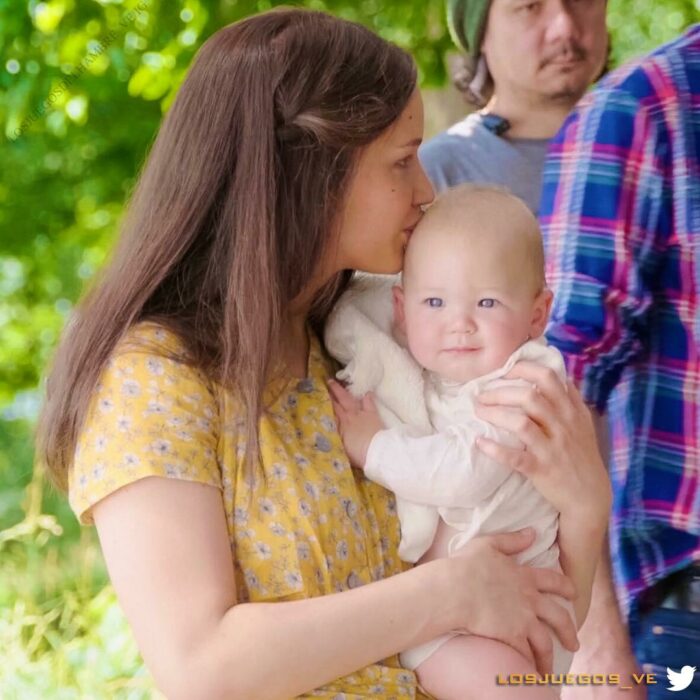 Jennifer Lawrece sosteniendo a su sobrino mientras estaban en el set de 'Los Juegos del Hambre'