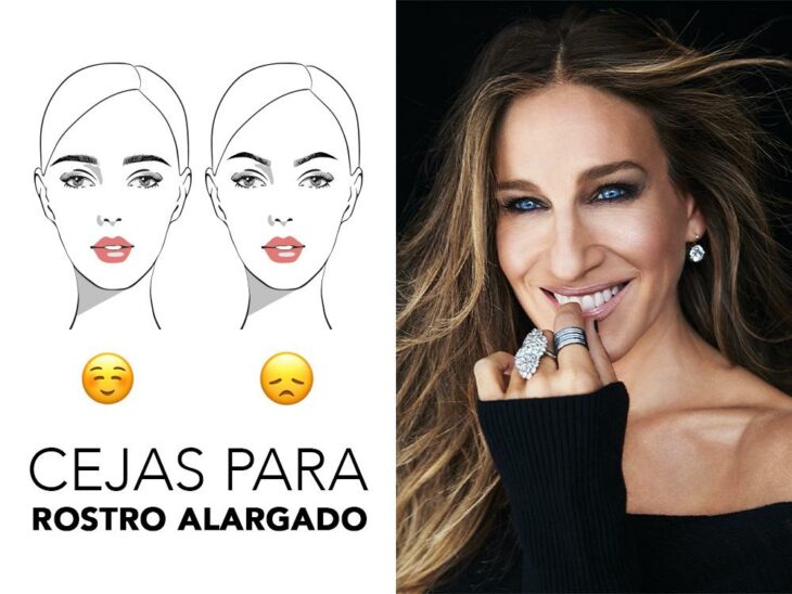 Saraha Jessica Parker sonriendo y mostrando sus cejas en rostro alargado; Guía rápida para resaltar tus cejas según la forma de tu rostro