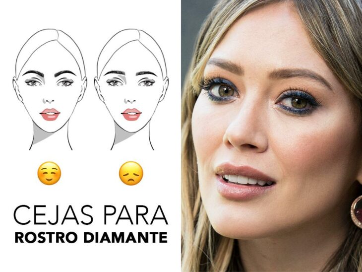 Hilary Duff sonriendo y mostrando sus cejas en cara diamante; Guía rápida para resaltar tus cejas según la forma de tu rostro