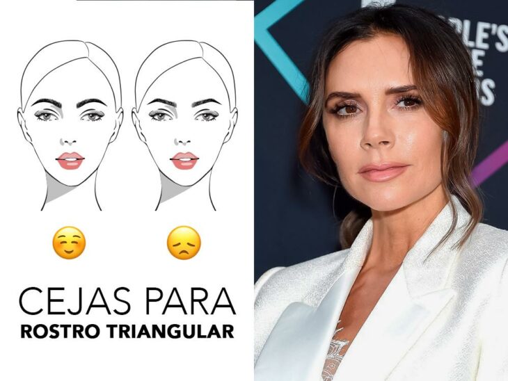 Victoria Beckham mostrando sus cejas en rostro triangular; Guía rápida para resaltar tus cejas según la forma de tu rostro