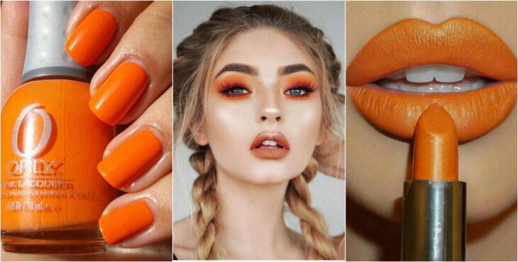 Maquillaje en tonos naranja, labial, sombras, esmalte; Ideas para usar color naranja en tu outfit