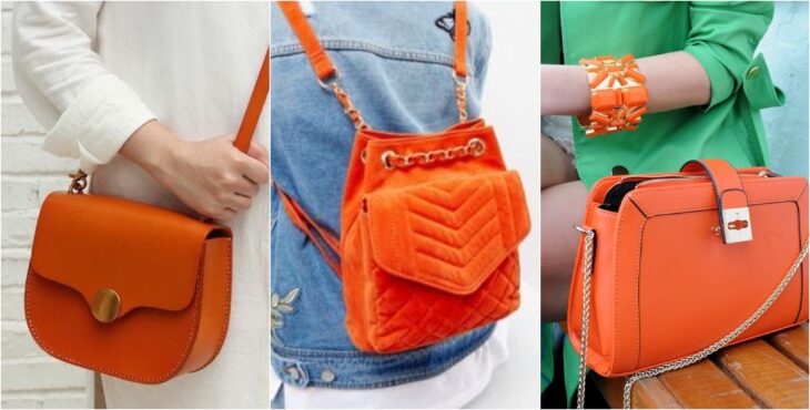 Bolsos en colro naranja, mochila, cartera; Ideas para usar color naranja en tu outfit