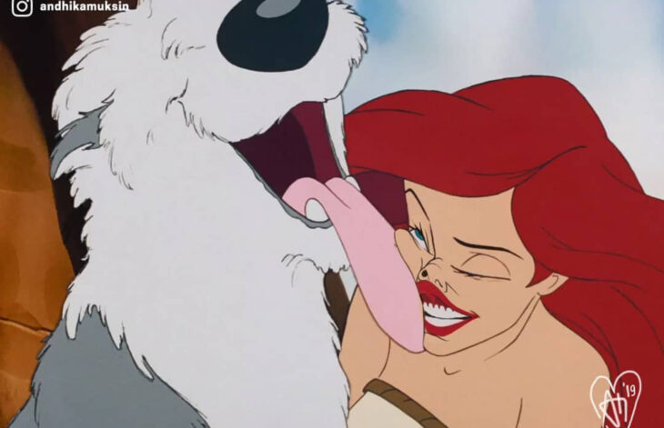 Artista Andhika Muksin ilustra personajes de Disney en tiempos modernos; La sirenita, Ariel con Max, perro viejo pastor inglés