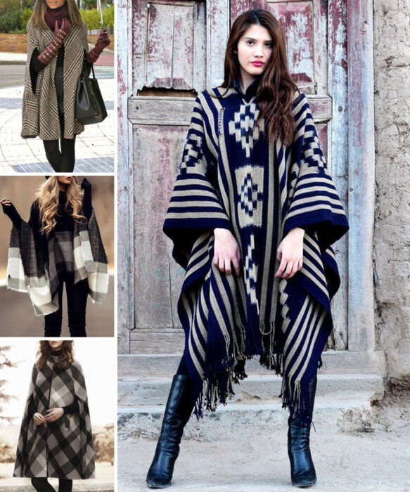 Collage de imágenes de chicas usando outfits donde resaltan los ponchos